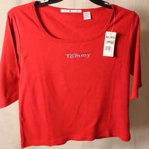 TOMMY HILFIGER red crop tee, NWT. Size XL.